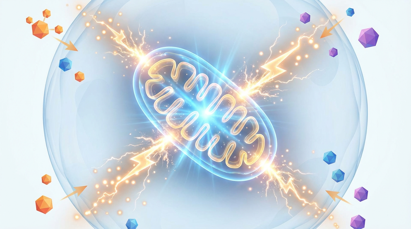Conceito visual de ATP booster com mitocôndria energizada