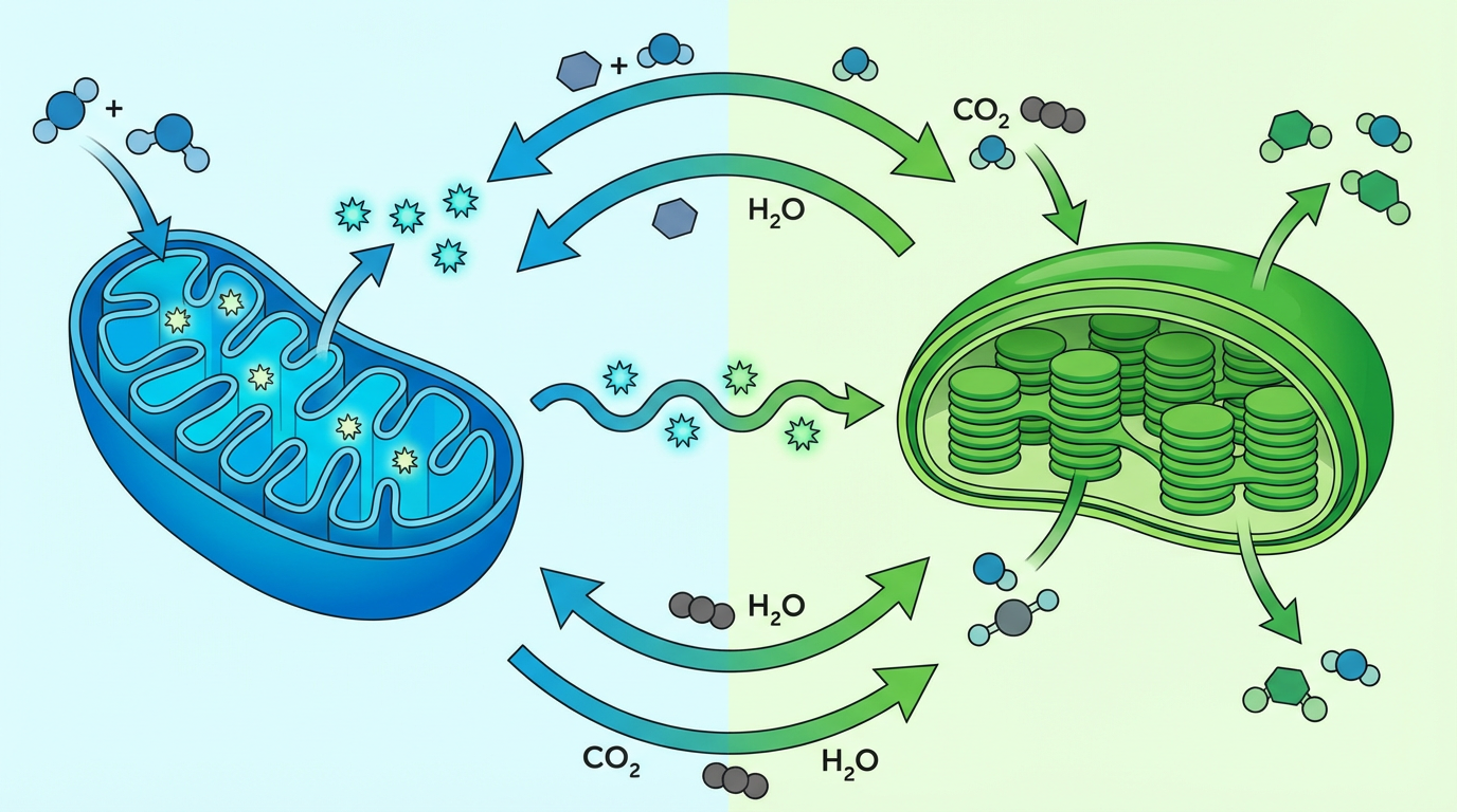 Comparação entre respiração celular e fotossíntese