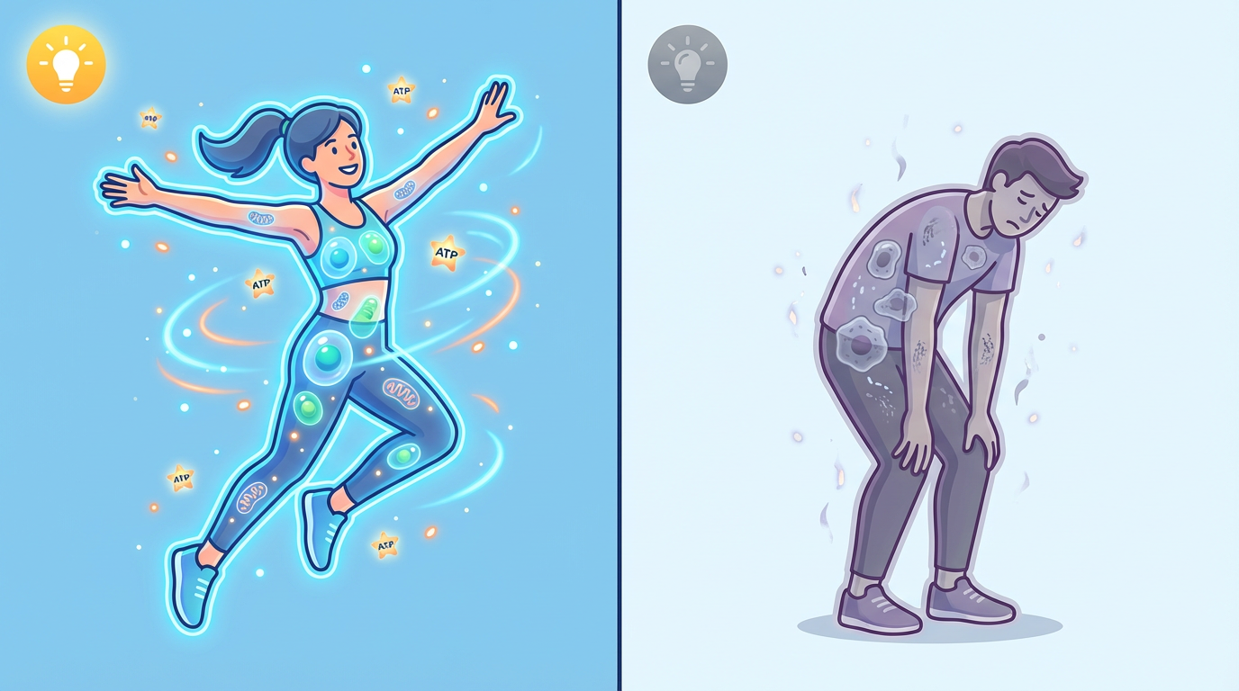 Comparação entre pessoa energizada e pessoa cansada